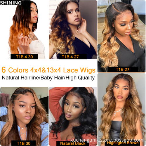 Uniky Wholesale 10a grade brazilian body wave 100 three tone 1b/4/27 ombre color lace front original human hair wig
